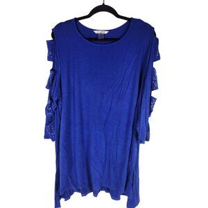 Nygard Womens Plus Colbalt Blue Sharkbite Beaded Top Tunic Y2K Rocker 2X